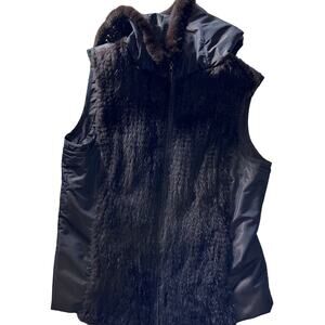 Per se by Carlisle vest full zip MINK hood women's size 8 brown pockets fur